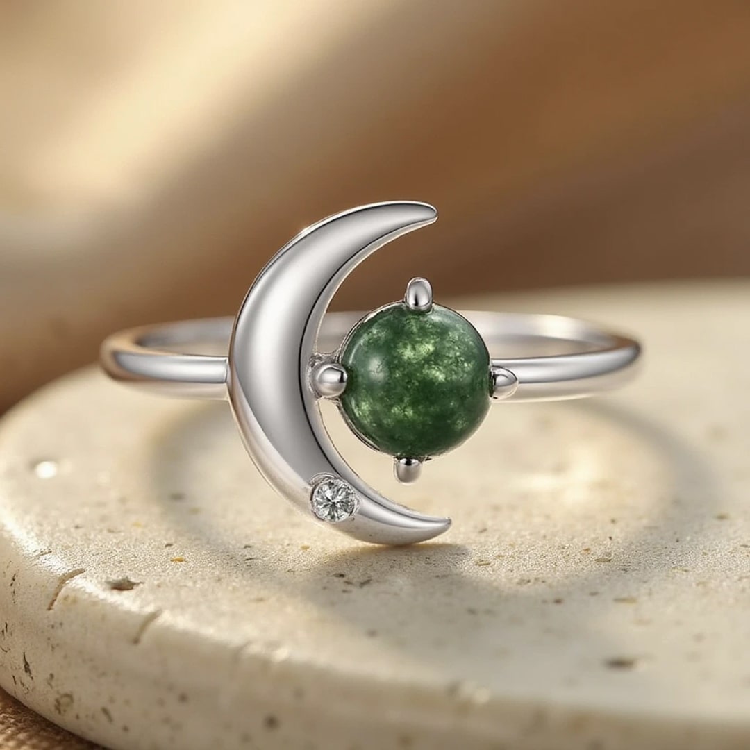 Bague "Énergie Lunaire" en Agate Mousse & Argent