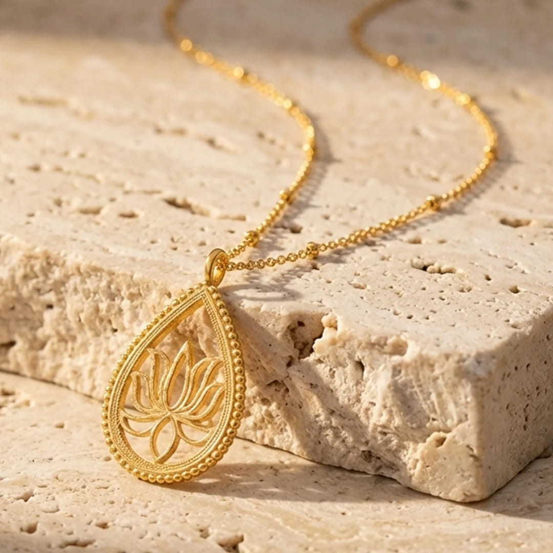 Pendentif "Éveil du Lotus" Doré - - L'Arbre des Chakras