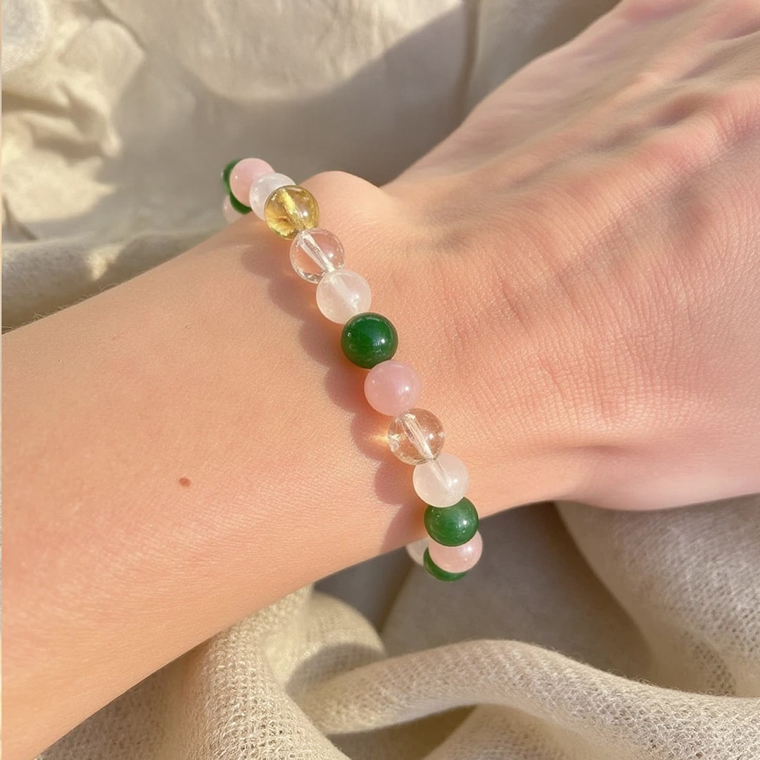 Bracelet "Chance & Opportunité" en Aventurine, Citrine, Quartz Rose & Cristal Clair - - L'Arbre des Chakras