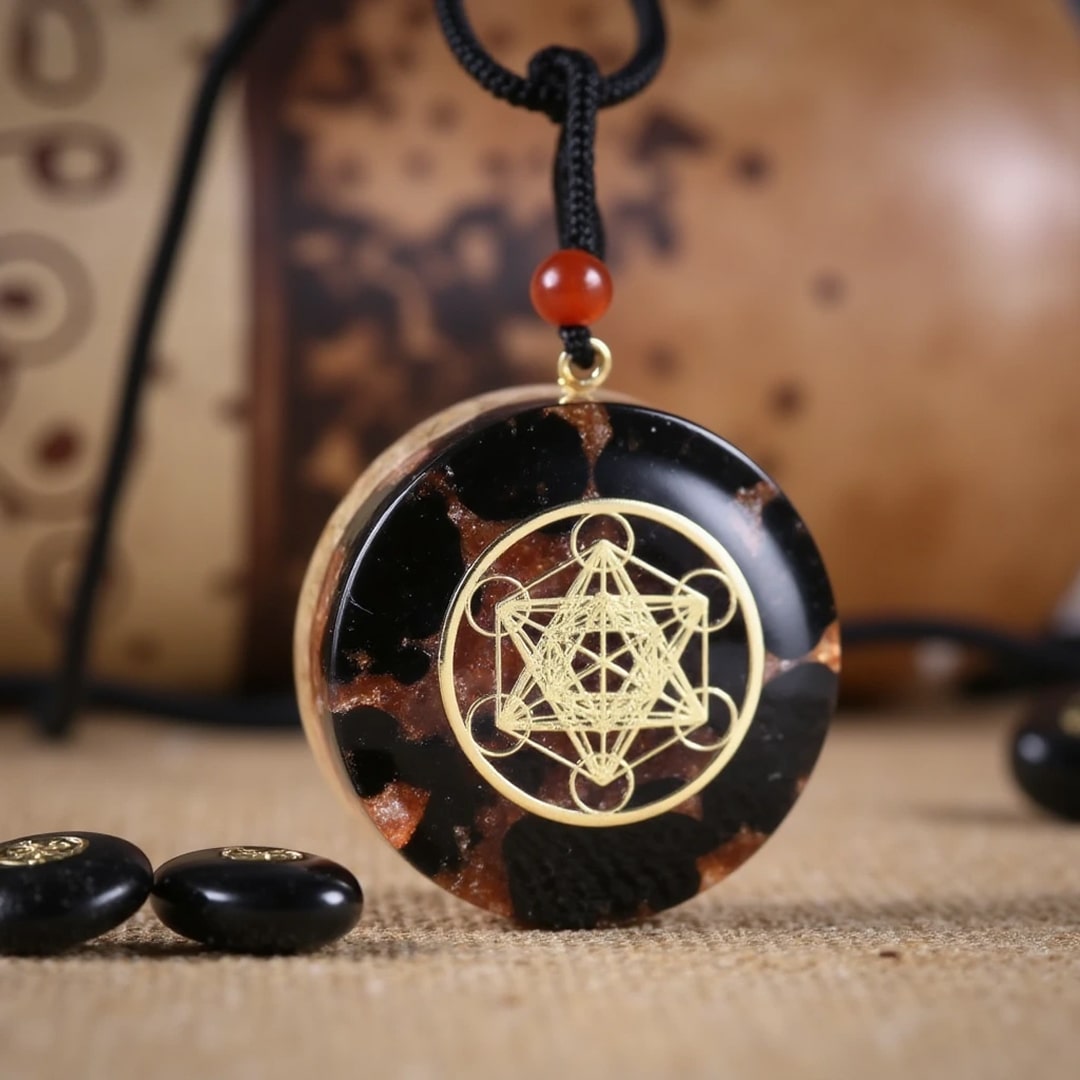 Pendentif Orgonite "Puissance de Métatron" en Obsidienne & Grenat