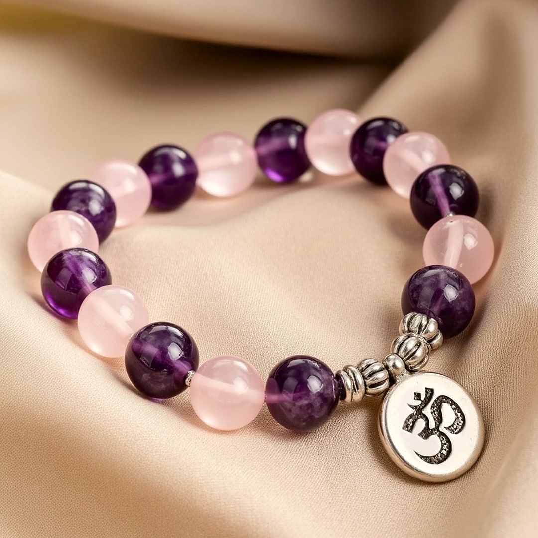 Bracelet "Amour & Spiritualité" en Améthyste & Quartz Rose - - L'Arbre des Chakras
