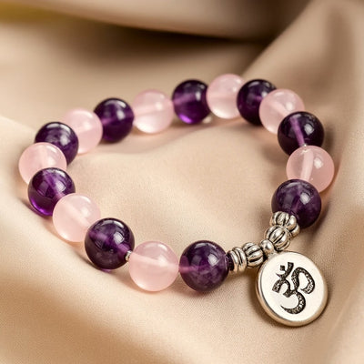 Bracelet "Amour & Spiritualité" en Améthyste & Quartz Rose - - L'Arbre des Chakras