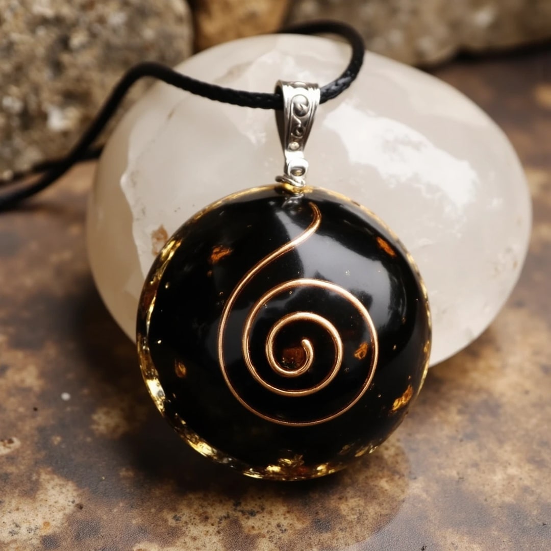 Pendentif Orgonite "Énergies Protectrices" en Obsidienne Noire