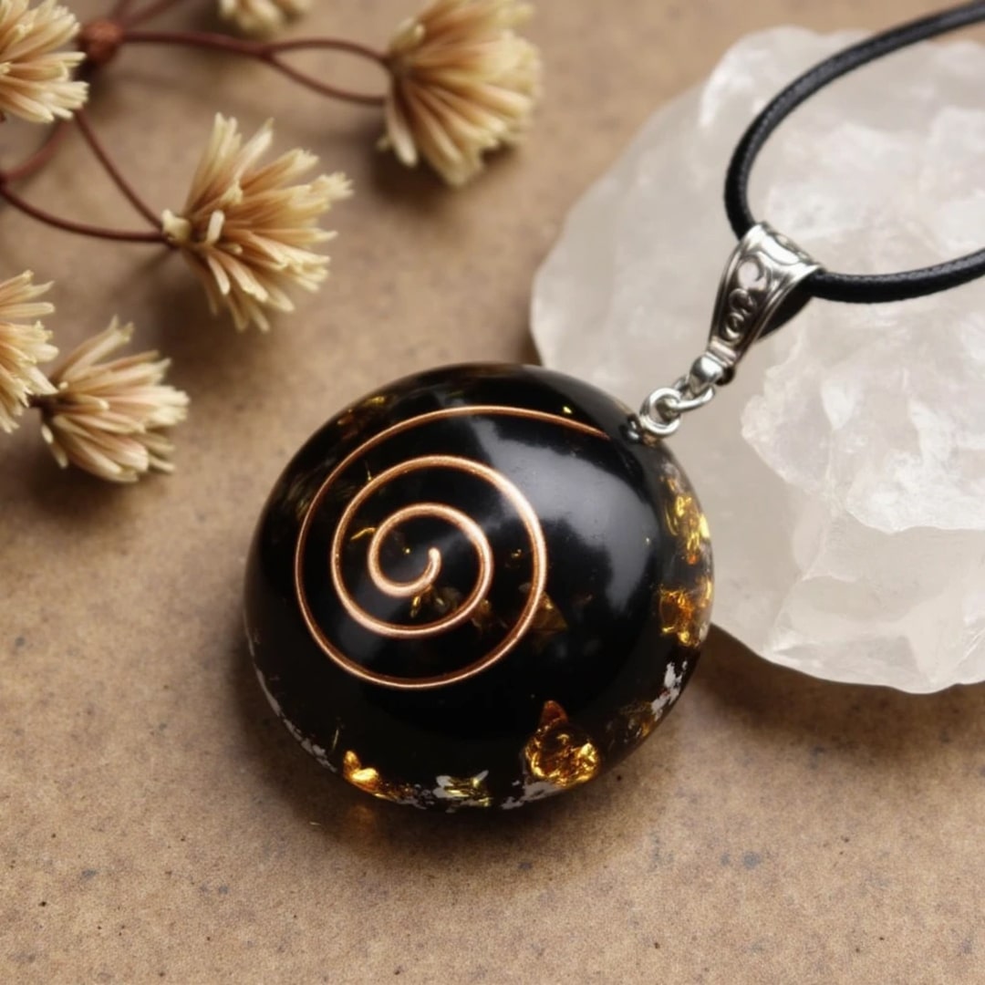 Pendentif Orgonite "Énergies Protectrices" en Obsidienne Noire