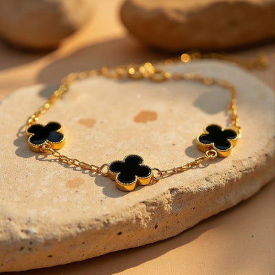 Bracelet "Trèfle Chance" en Nacre ou Onyx - Onyx / Argent - L'Arbre des Chakras