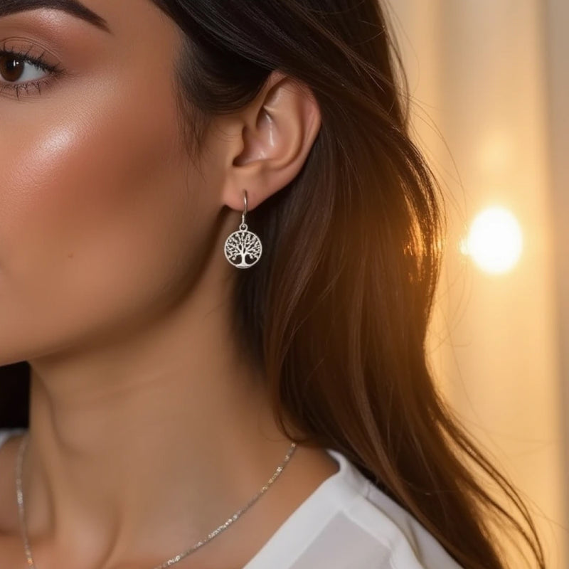 Boucles d'Oreilles Arbre de Vie en Argent