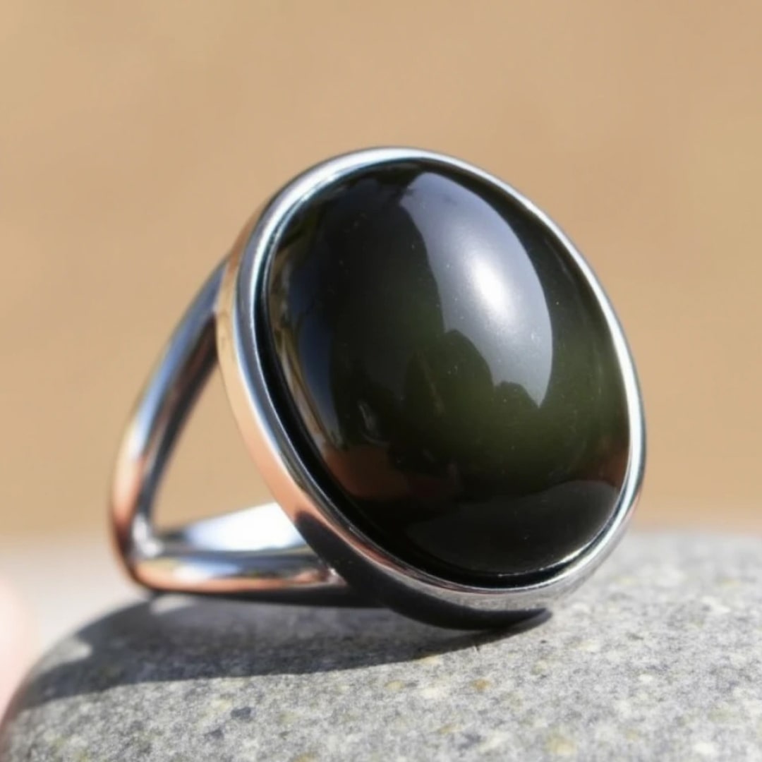 Bague Ajustable "Guérison de L'Âme" en Obsidienne Œil Céleste & Argent