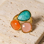 Bague "Santi" en Amazonite, Aventurine Orange & Quartz Rose - - L'Arbre des Chakras