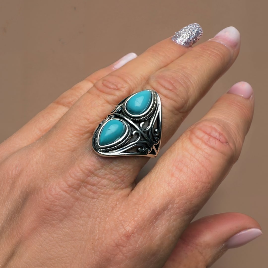 Bague  "Echo Protecteur" en Turquoise & Argent