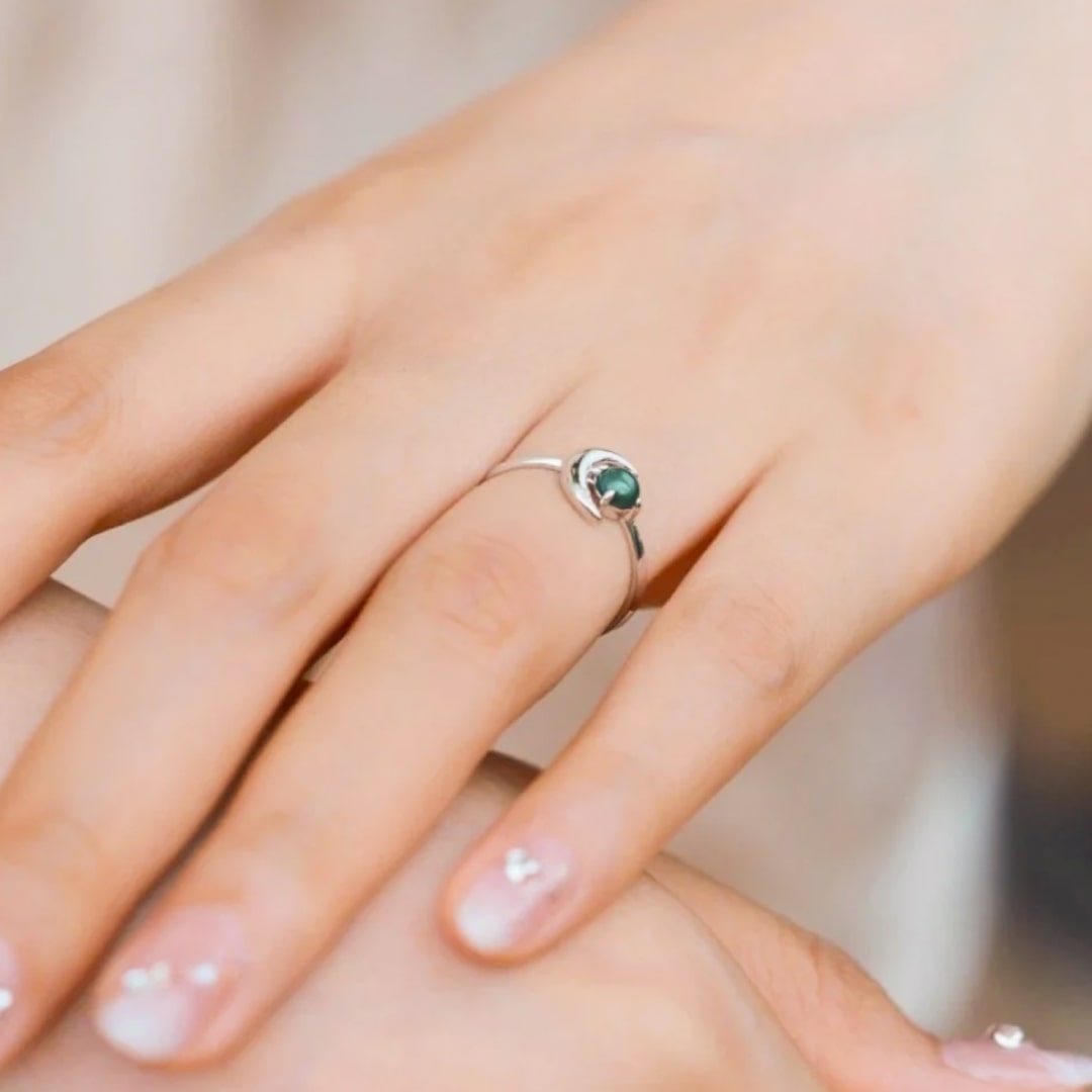 Bague "Énergie Lunaire" en Agate Mousse & Argent