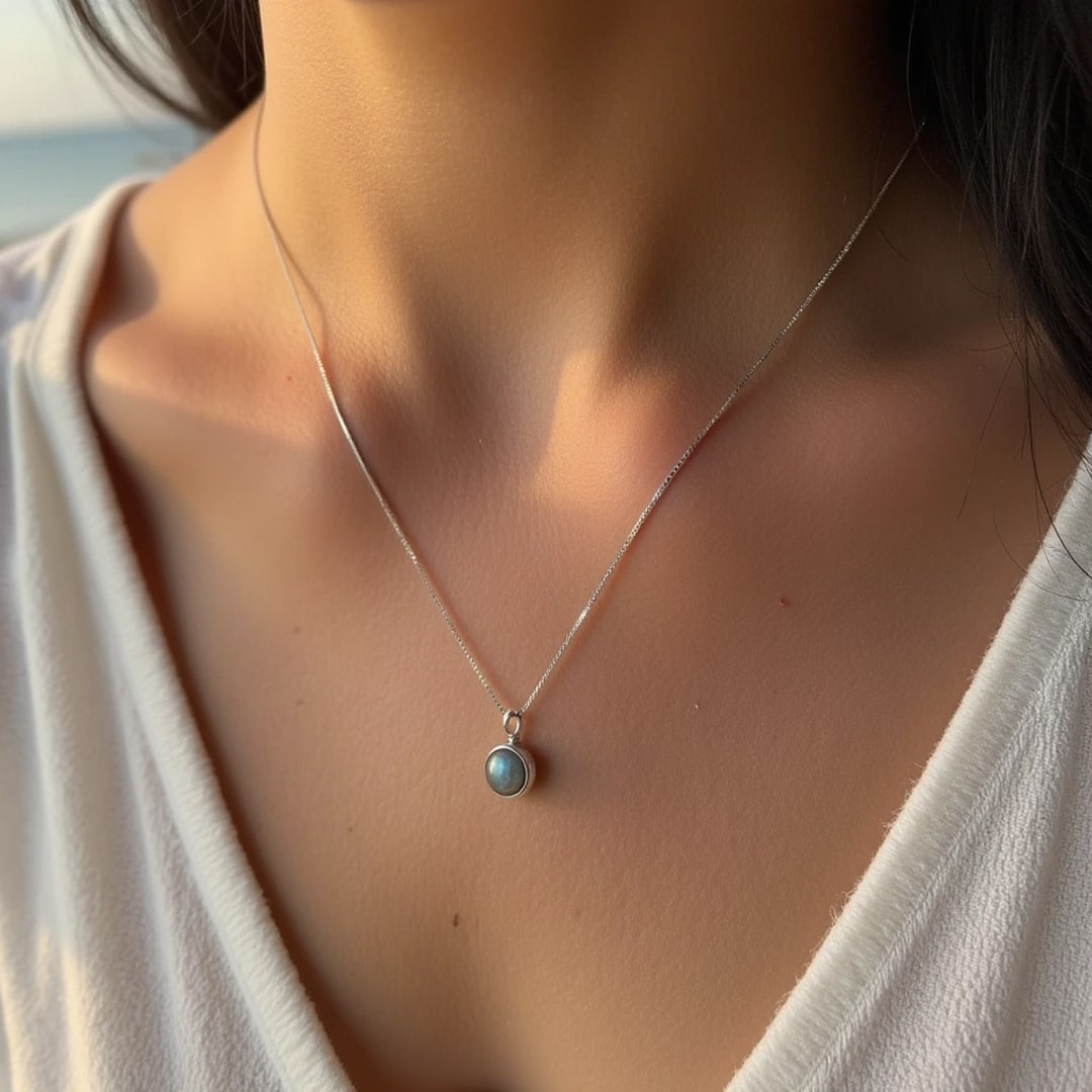 Pendentif "Perle Fine" en Labradorite & Argent - - L'Arbre des Chakras