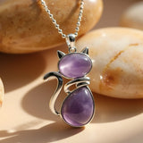 Pendentif Chat en Pierre Naturelle - Améthyste - L'Arbre des Chakras