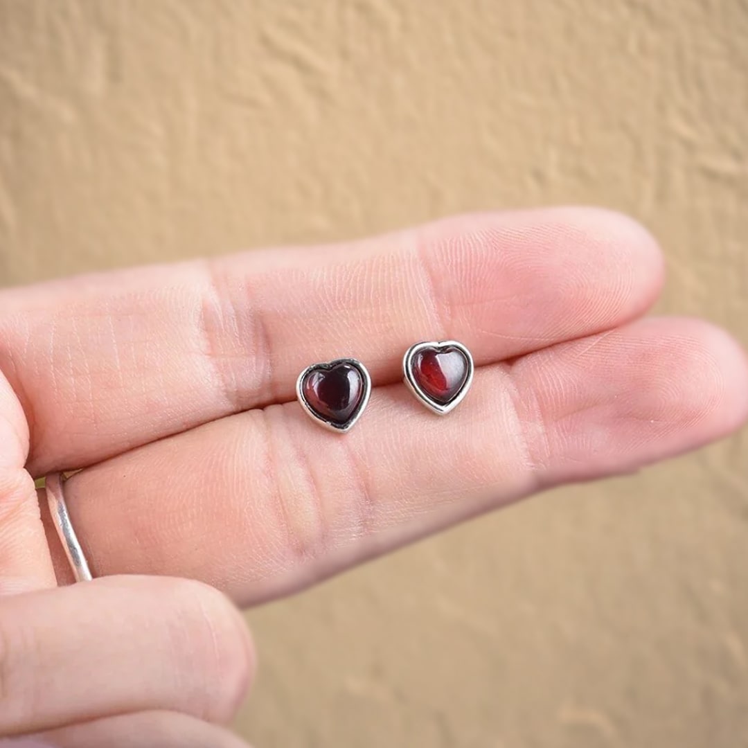 Boucles d'Oreilles "Coeur Passion" en Grenat & Argent - - L'Arbre des Chakras