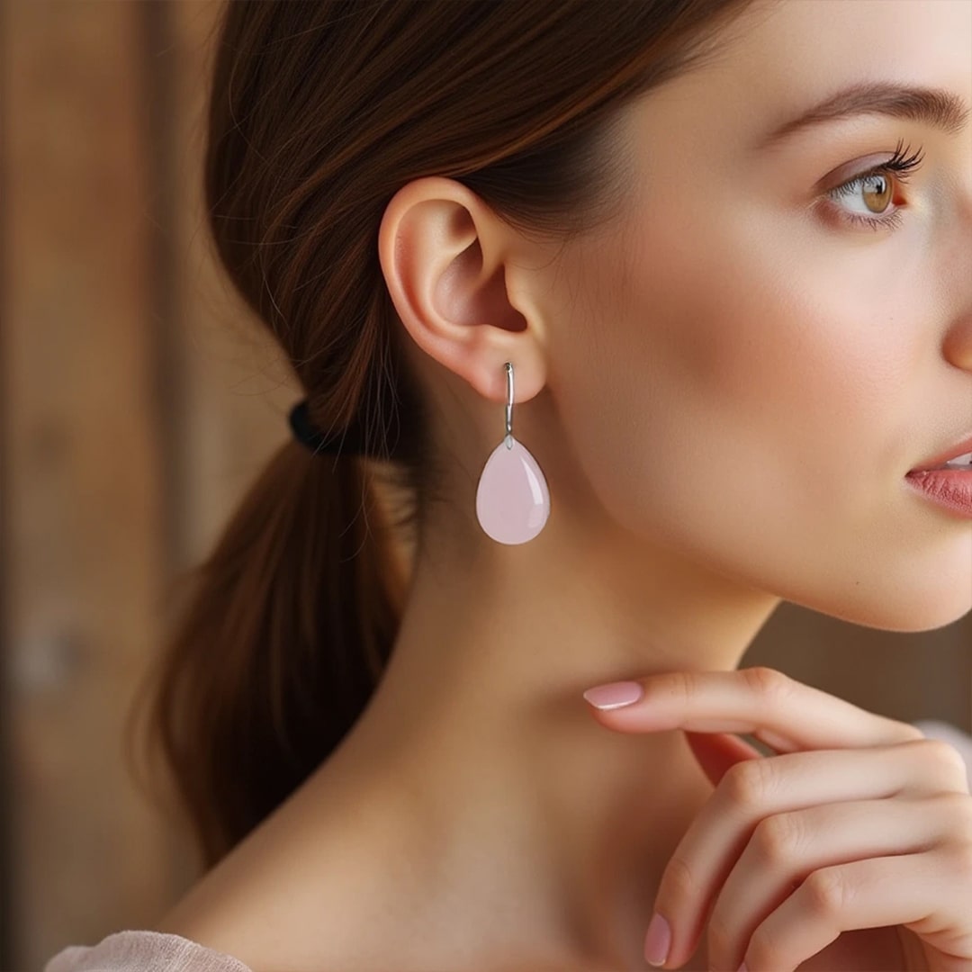 Boucles d'Oreilles en Quartz Rose