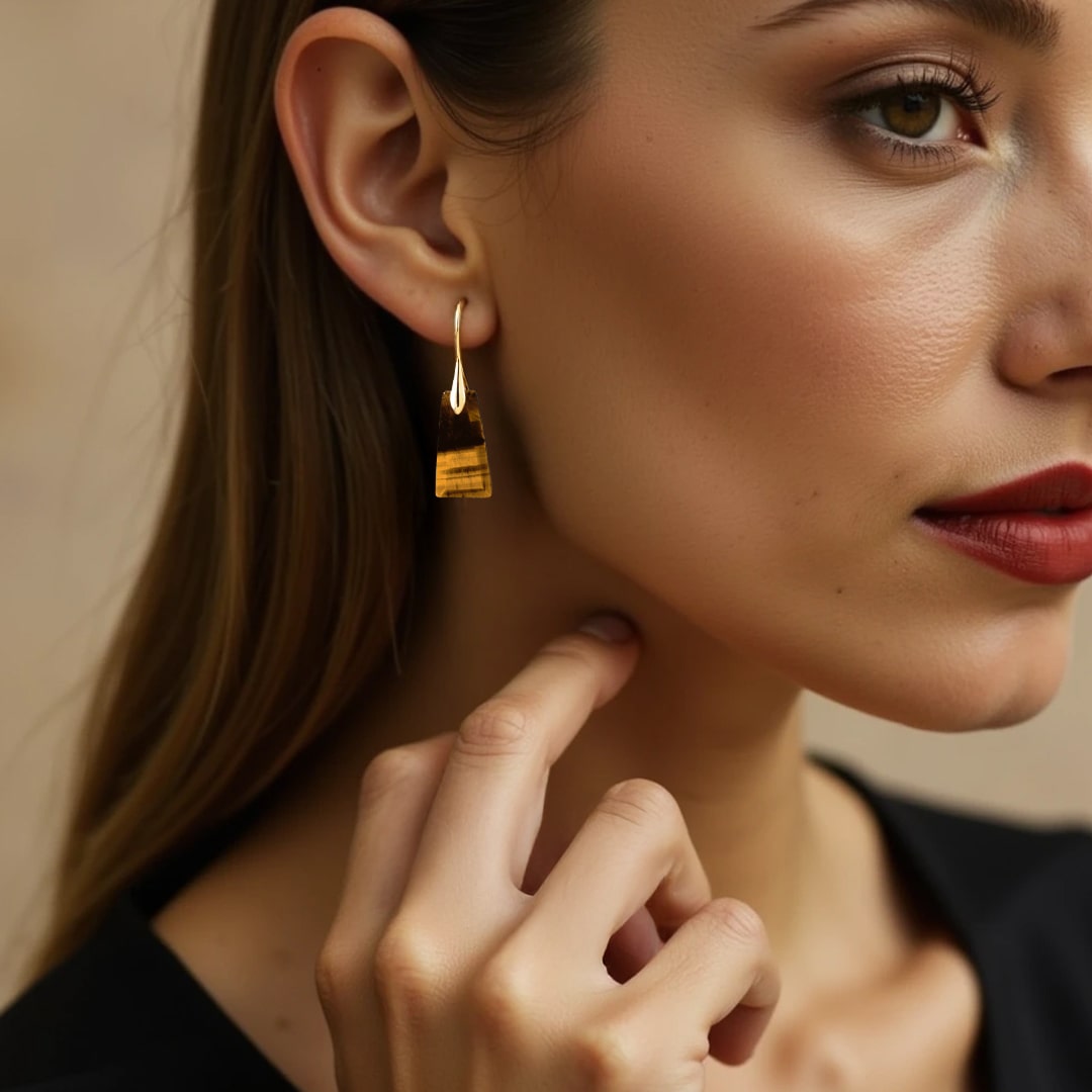 Boucles d'Oreilles Minimalistes en Oeil de Tigre