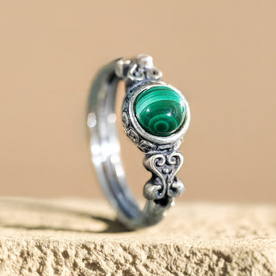 Bague Ajustable "Protection du Cœur" en Malachite & Argent - - L'Arbre des Chakras