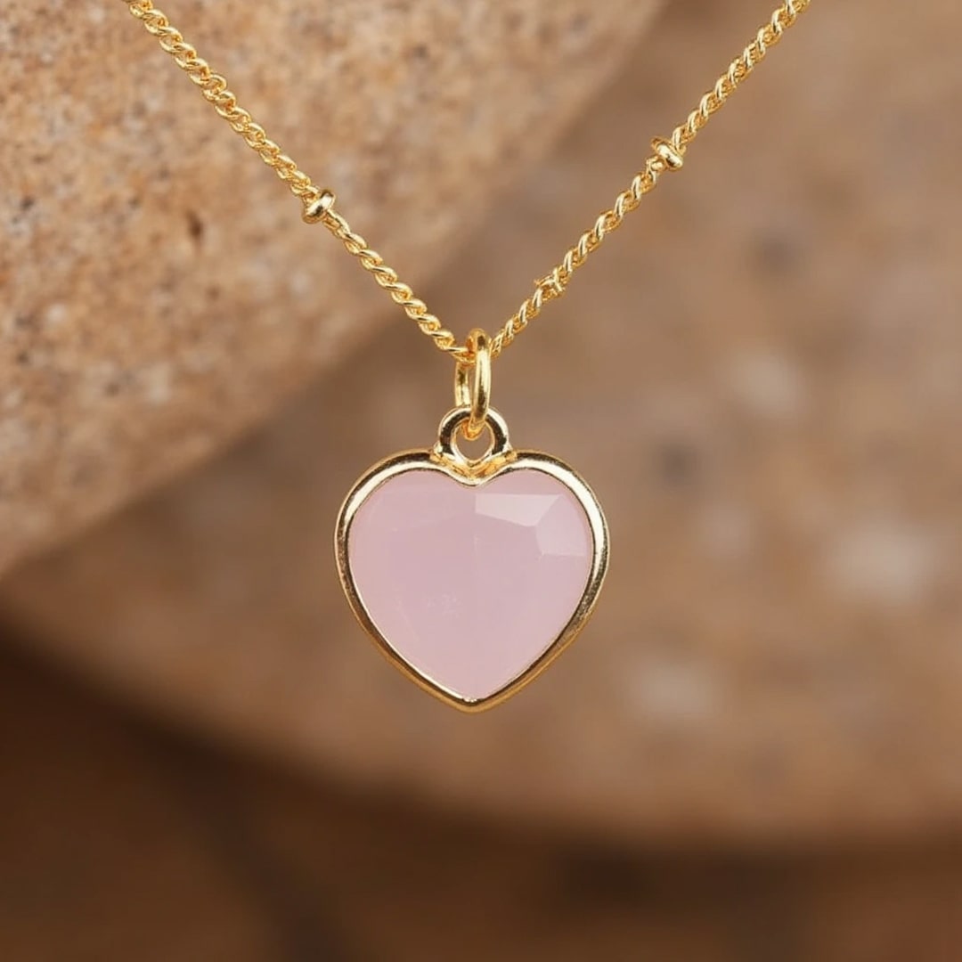 Pendentif Coeur en Pierre Naturelle - Quartz rose - L'Arbre des Chakras