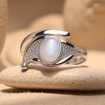 Bague Ajustable "Aura Protectrice" en Labradorite Blanche - - L'Arbre des Chakras