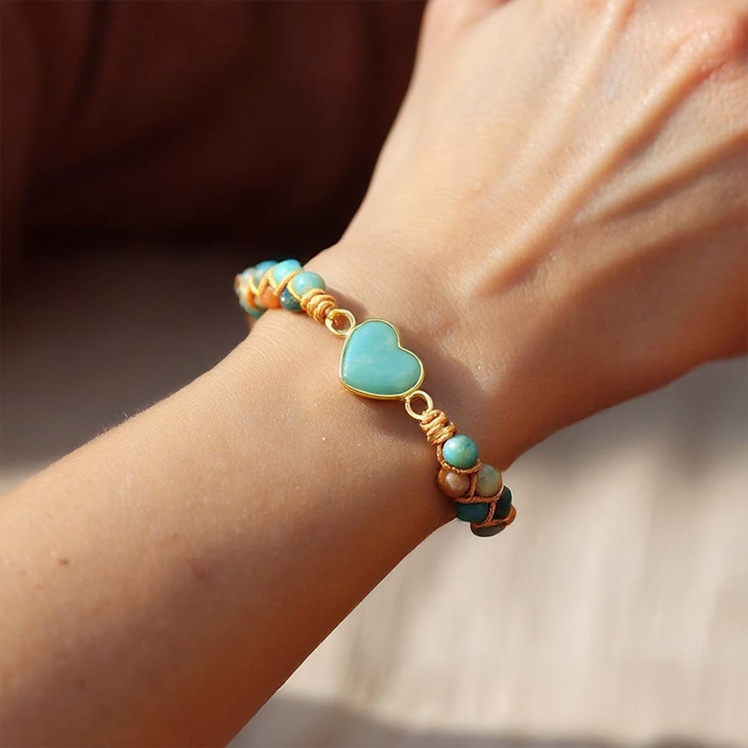 Bracelet Tressé "Cœur" en Amazonite - - L'Arbre des Chakras