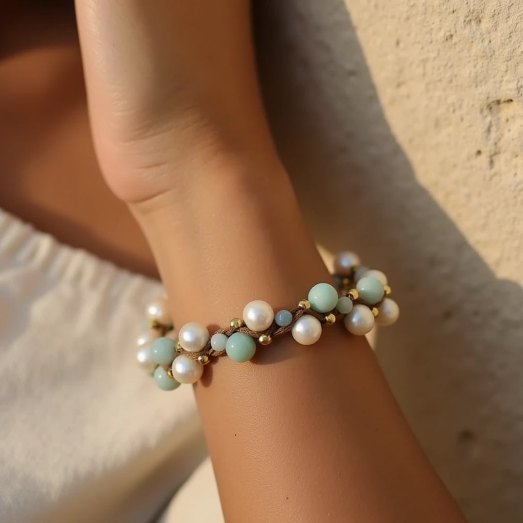 Bracelet "Trésor des Mers" - Amazonite et Perles d'Eau Douce