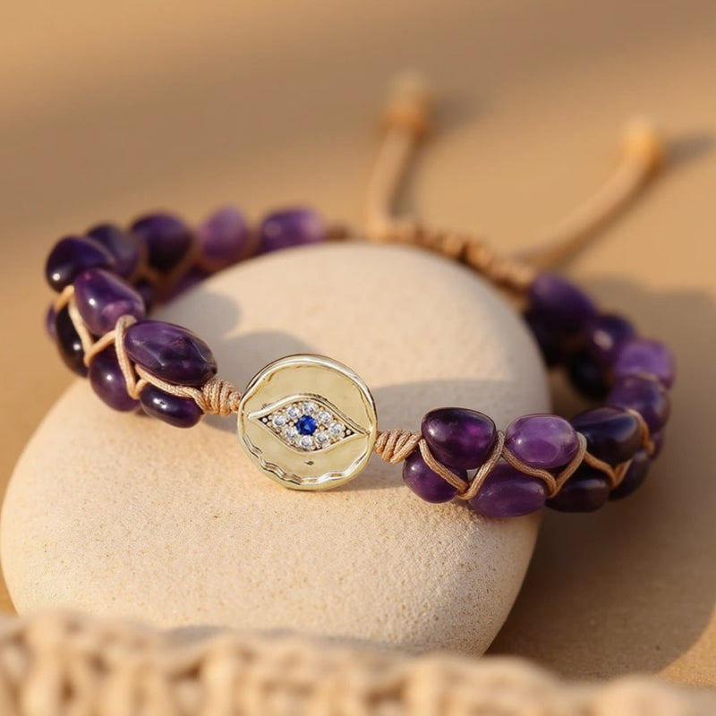 Bracelet "Vision Céleste" en Améthyste & Mauvais Œil Protecteur - - L'Arbre des Chakras