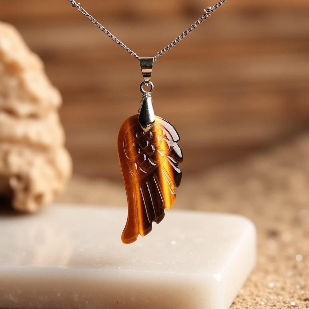 Pendentif "Aile d'Ange" en Pierre Naturelle - Oeil de Tigre - L'Arbre des Chakras