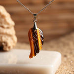 Pendentif "Aile d'Ange" en Pierre Naturelle - Oeil de Tigre - L'Arbre des Chakras