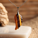 Pendentif "Aile d'Ange" en Pierre Naturelle - Oeil de Tigre - L'Arbre des Chakras
