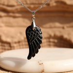 Pendentif "Aile d'Ange" en Pierre Naturelle - Onyx Noir - L'Arbre des Chakras