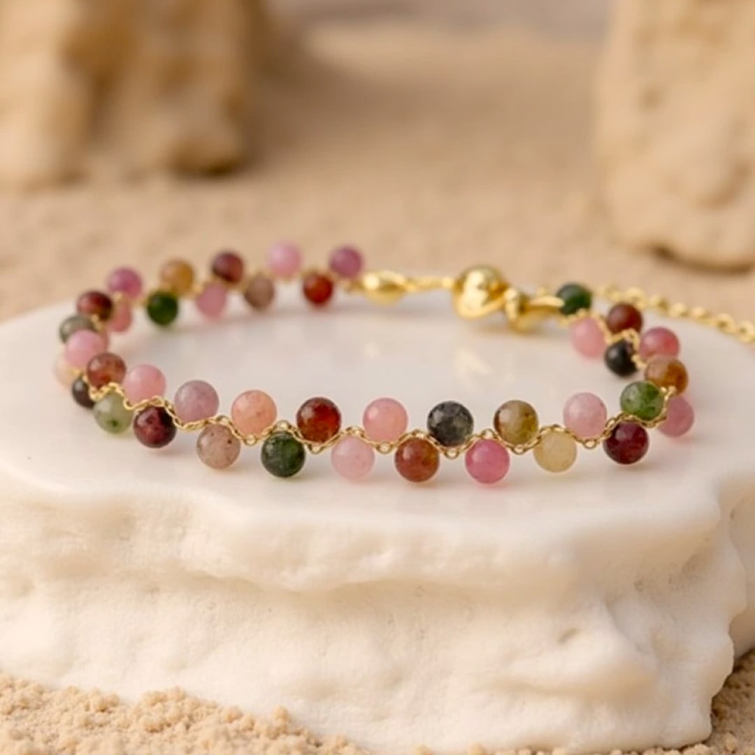 Bracelet Élégant en Tourmaline Multicolore - - L'Arbre des Chakras
