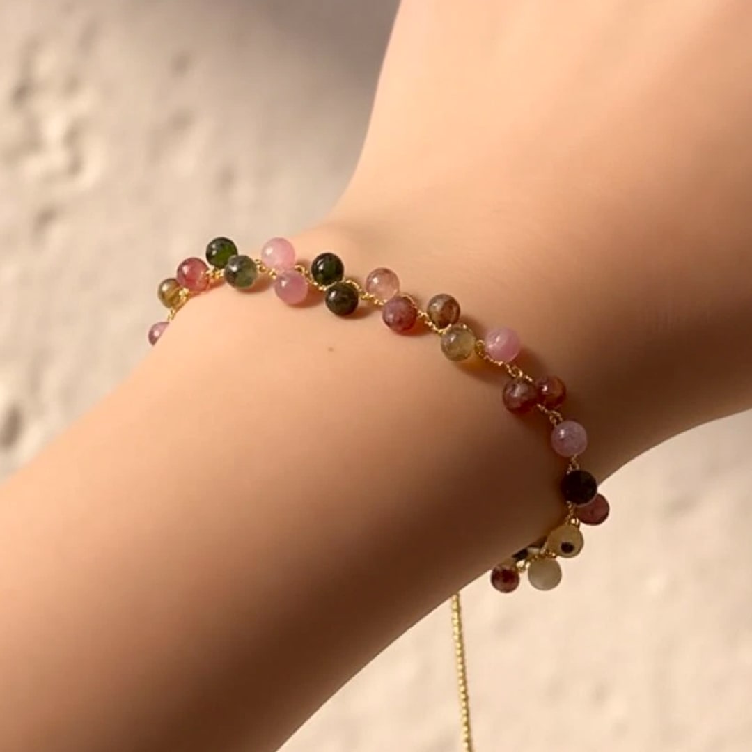 Bracelet Élégant en Tourmaline Multicolore - - L'Arbre des Chakras