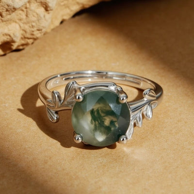 Bague Ajustable "Éveil Végétal" en Agate Mousse - - L'Arbre des Chakras