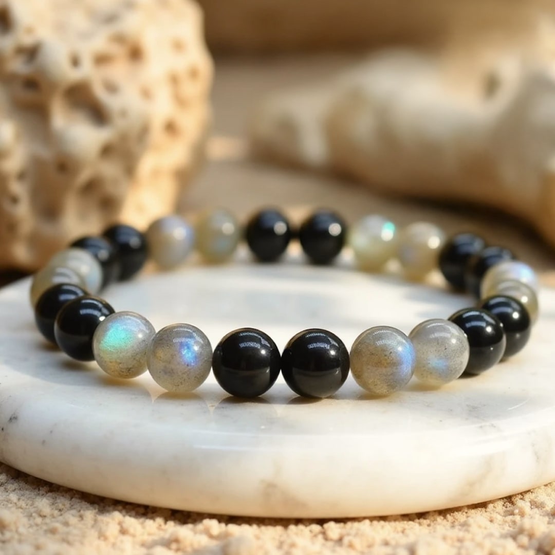Bracelet "Refuge Spirituel" en Labradorite & Obsidienne Dorée