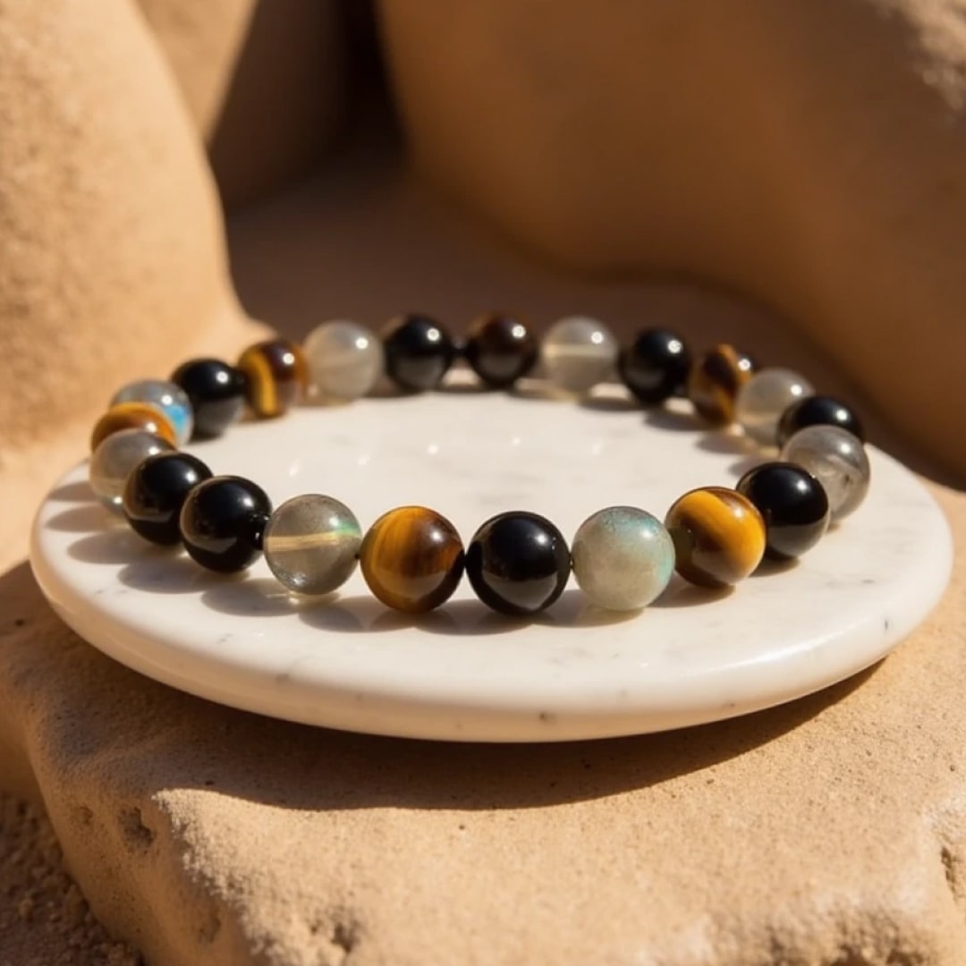 Bracelet "Protection Ultime" en Tourmaline, Oeil de Tigre & Labradorite - 17cm - L'Arbre des Chakras