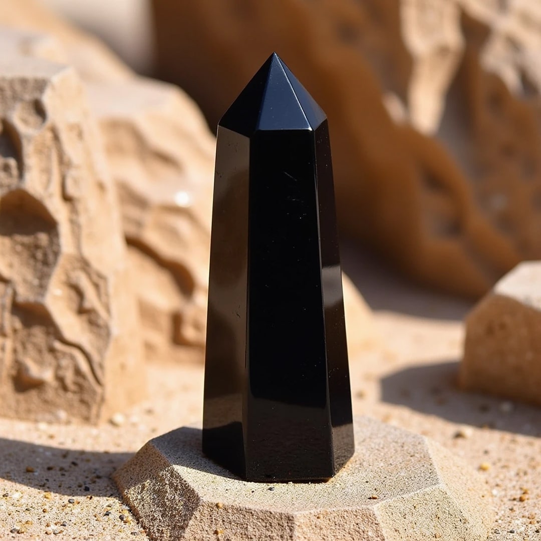 Pointe Protectrice en Obsidienne Noire - - L'Arbre des Chakras