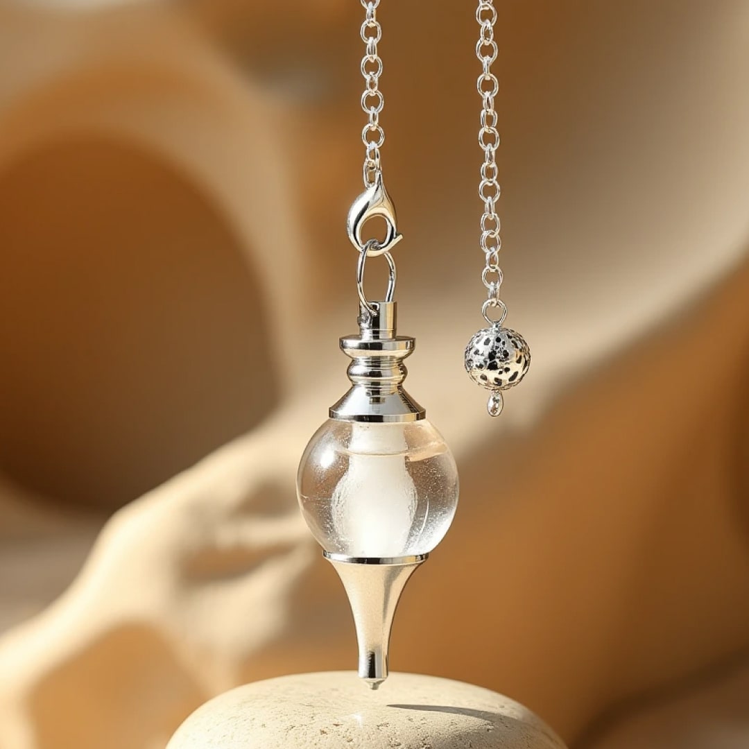 Pendule Divinatoire en Pierre Naturelle - Cristal de Roche - L'Arbre des Chakras