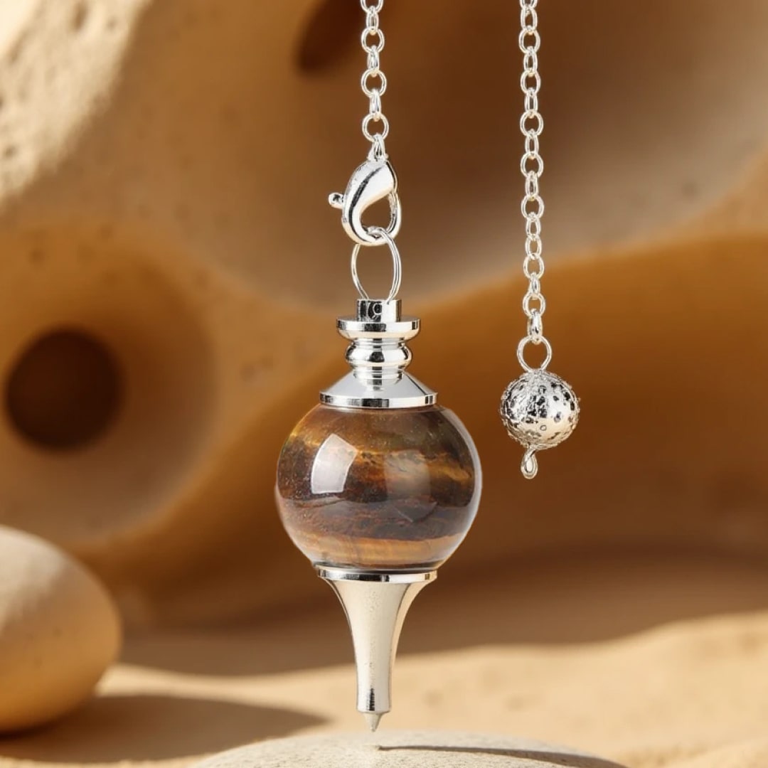 Pendule Divinatoire en Pierre Naturelle - oeil de Tigre - L'Arbre des Chakras