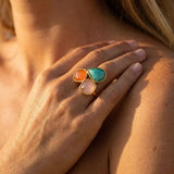 Bague "Santi" en Amazonite, Aventurine Orange & Quartz Rose - - L'Arbre des Chakras