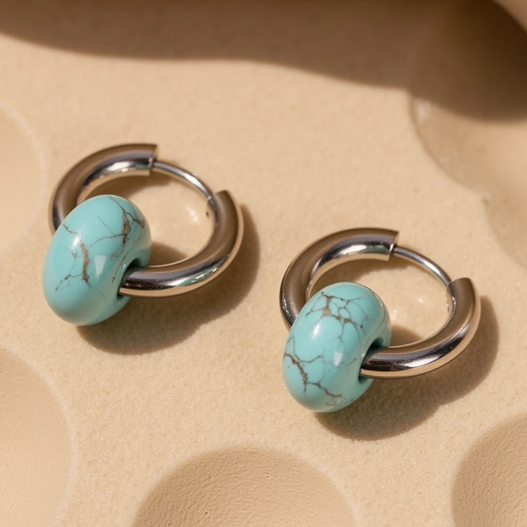 Boucles d'Oreilles "Double Créole" en Pierres Naturelles