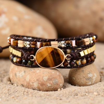 Bracelet Wrap "Conscience" en Oeil de Tigre - - L'Arbre des Chakras