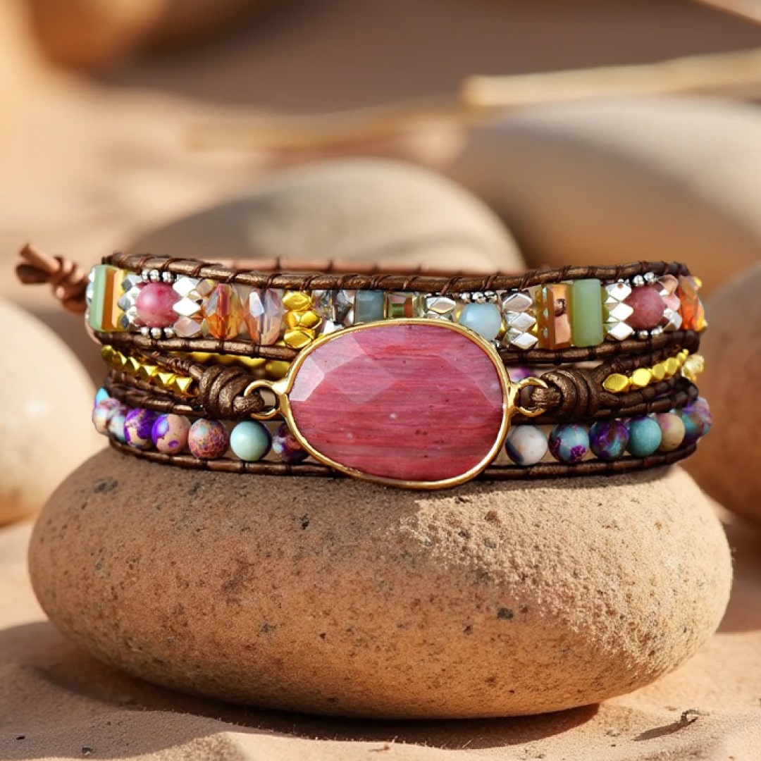 Bracelet Wrap "Guérison du Coeur" en Rhodochrosite