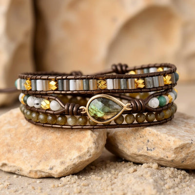 Bracelet Wrap "Protection" en Labradorite - - L'Arbre des Chakras