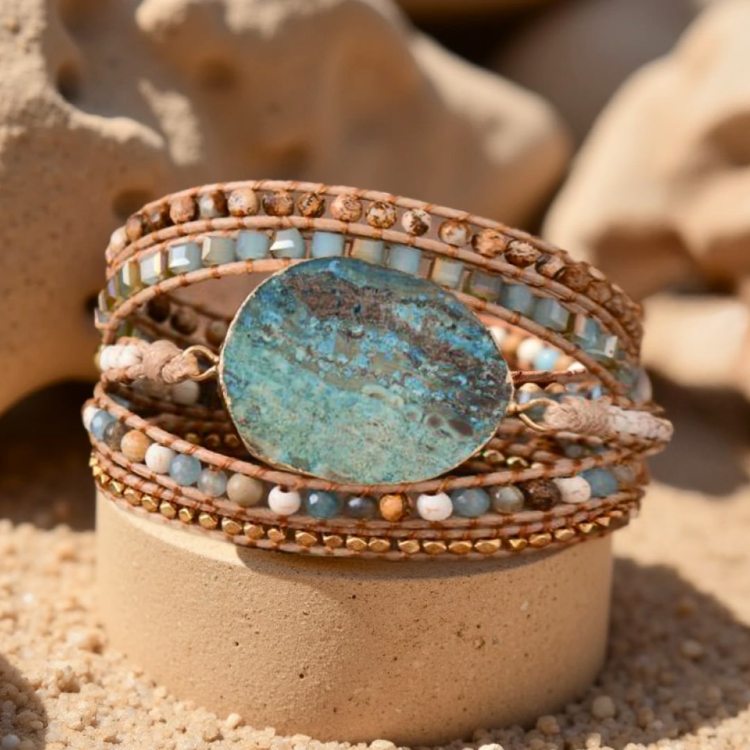 Bracelet Boho "Ouverture d'Esprit" en Jaspe Océan - - L'Arbre des Chakras