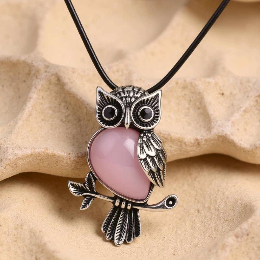 Collier "Esprit du Hibou" – Guide Intuitif en Pierres de Pouvoir - Quartz rose - L'Arbre des Chakras