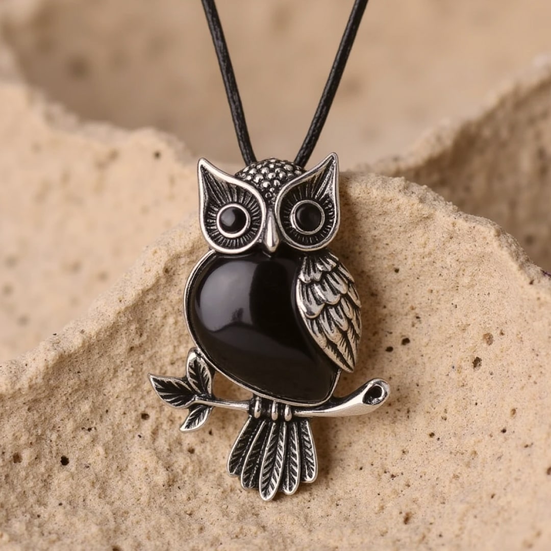Collier "Esprit du Hibou" – Guide Intuitif en Pierres de Pouvoir - Obsidienne noire - L'Arbre des Chakras
