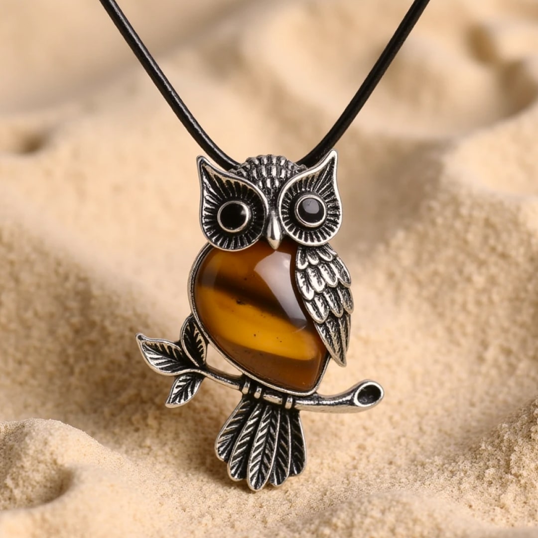Collier "Esprit du Hibou" – Guide Intuitif en Pierres de Pouvoir - Oeil de Tigre - L'Arbre des Chakras