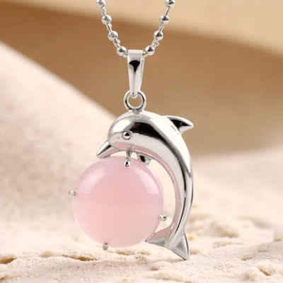 Pendentif "Énergie du Dauphin" en Pierre Naturelle - Quartz rose - L'Arbre des Chakras