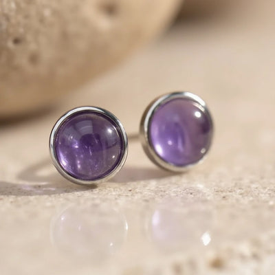 Boucles d'Oreilles Clous en Améthyste & Argent - - L'Arbre des Chakras