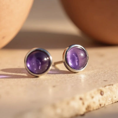 Boucles d'Oreilles Clous en Améthyste & Argent - - L'Arbre des Chakras