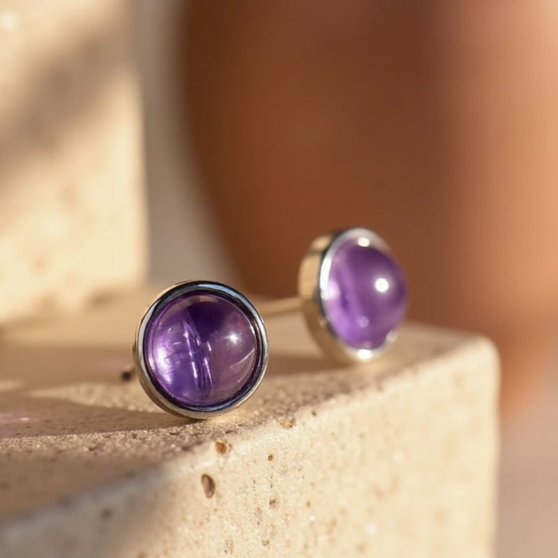 Boucles d'Oreilles Clous en Améthyste & Argent - - L'Arbre des Chakras